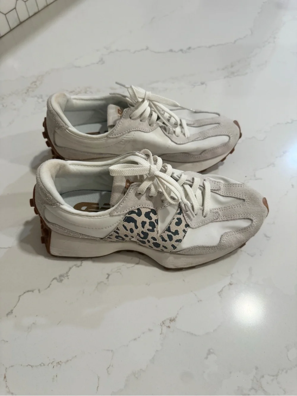 New Balance 327 Sneakers | Linen/Sea Salt/Leopard | Size 7 - Picture 4 of 7